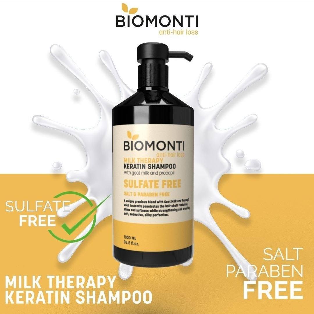 شامپو ضد ریزش و پروتینه Biomonti مدل Milk Therapy حجم 1000 میل