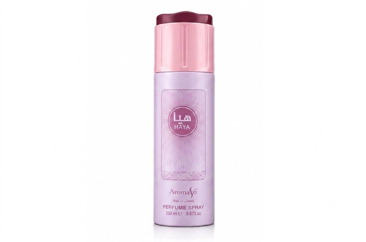 اسپری عطر هیا HAYA Aroma 56 حجم 200 میل با رایحه زنانه و ماندگار